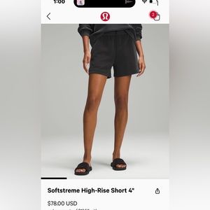 Lululemon Softstreme shorts, black, size 8